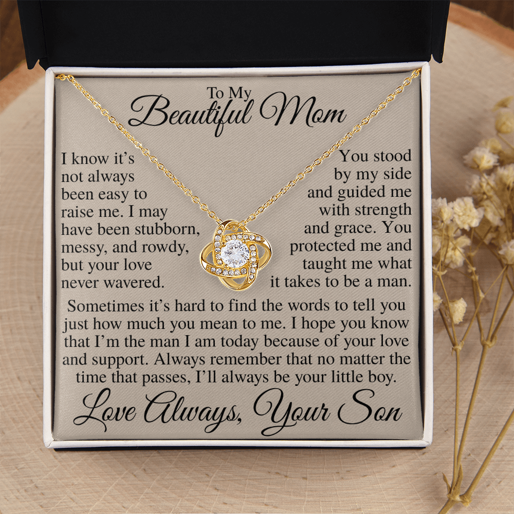 To My Beautiful Mom I'll Always Be Your Little Boy | Love Knot Necklace