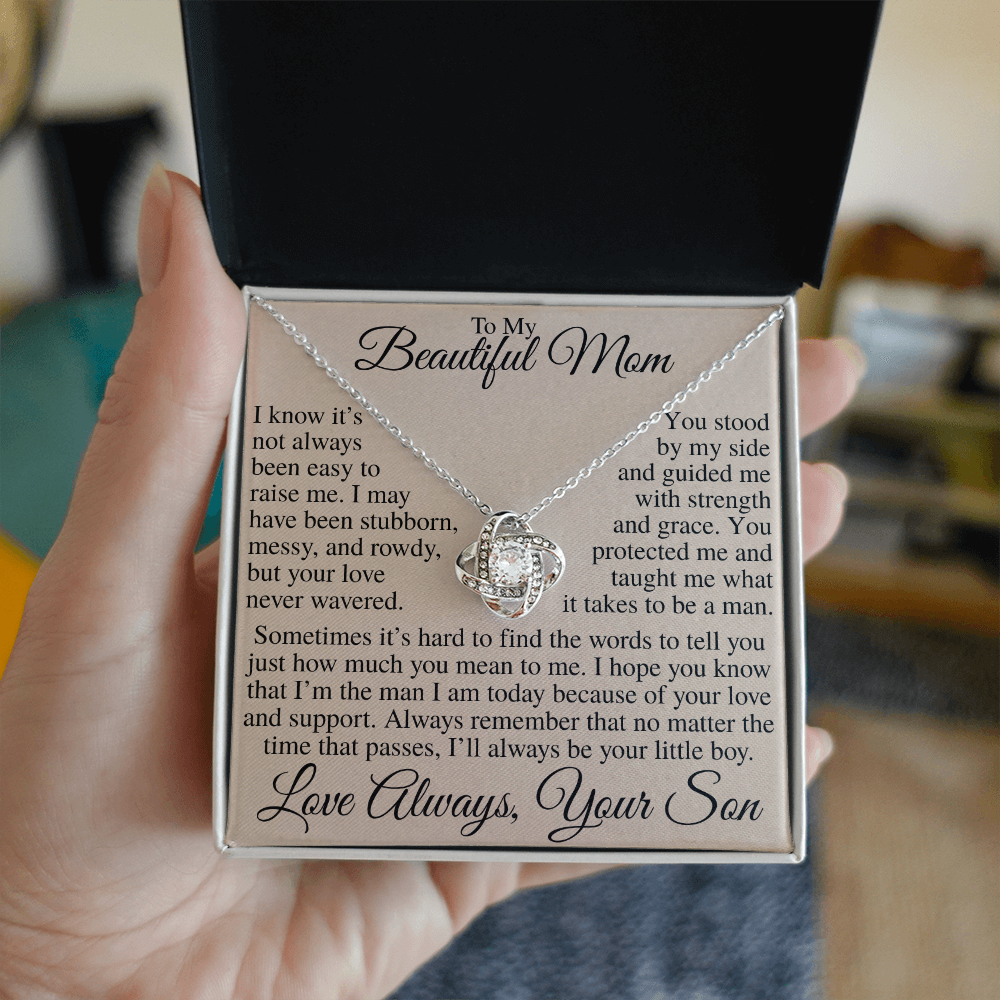 To My Beautiful Mom I'll Always Be Your Little Boy | Love Knot Necklace
