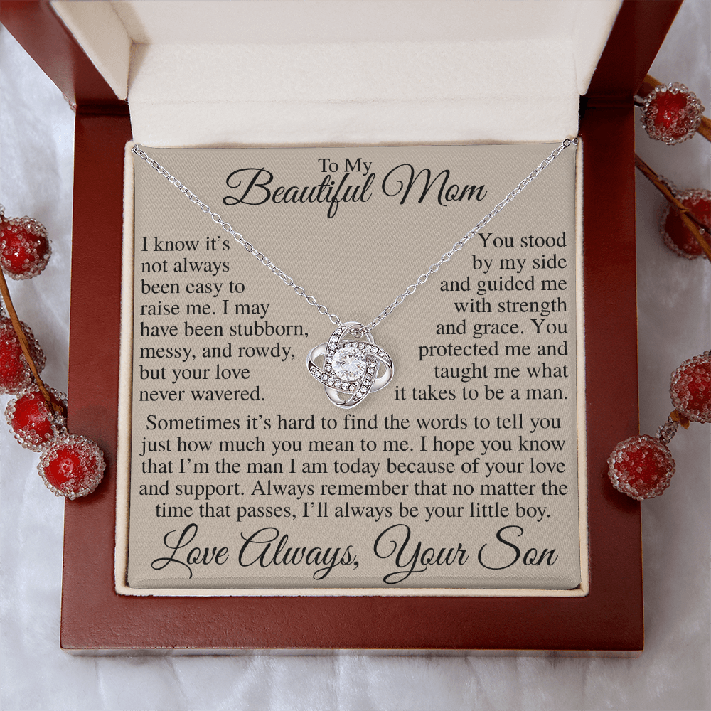 To My Beautiful Mom I'll Always Be Your Little Boy | Love Knot Necklace