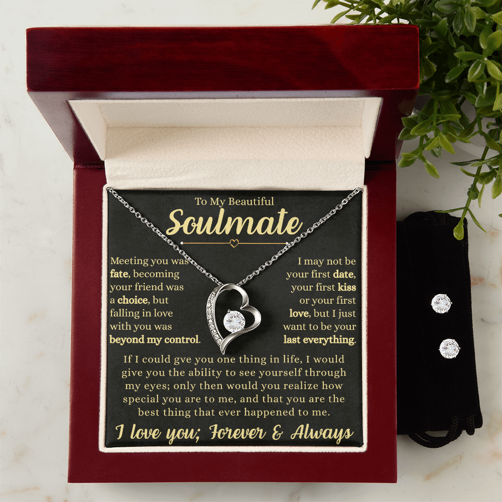To My Soulmate I love You; Forever & Always | Forever Love Necklace & Earring Set