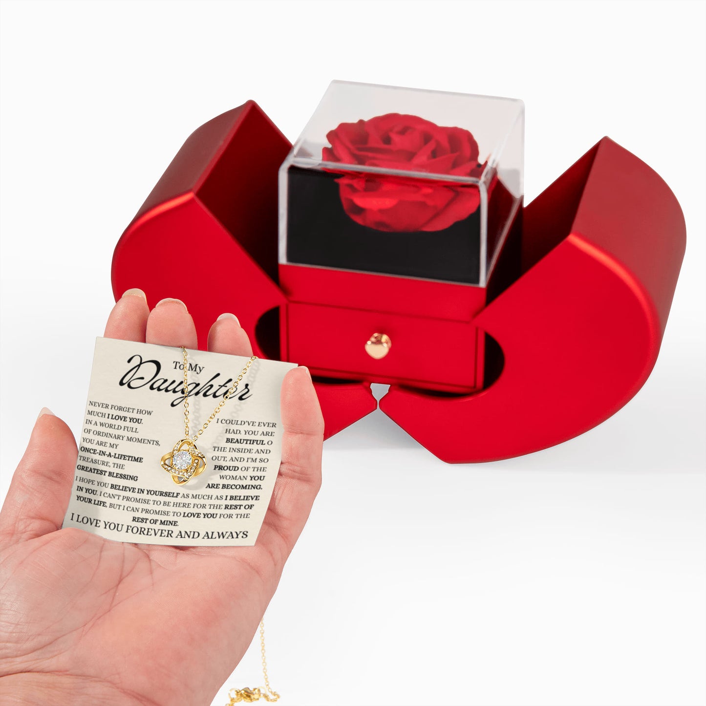 To My Daughter My Greatest Blessing | Love Knot Red Heart Rose Box