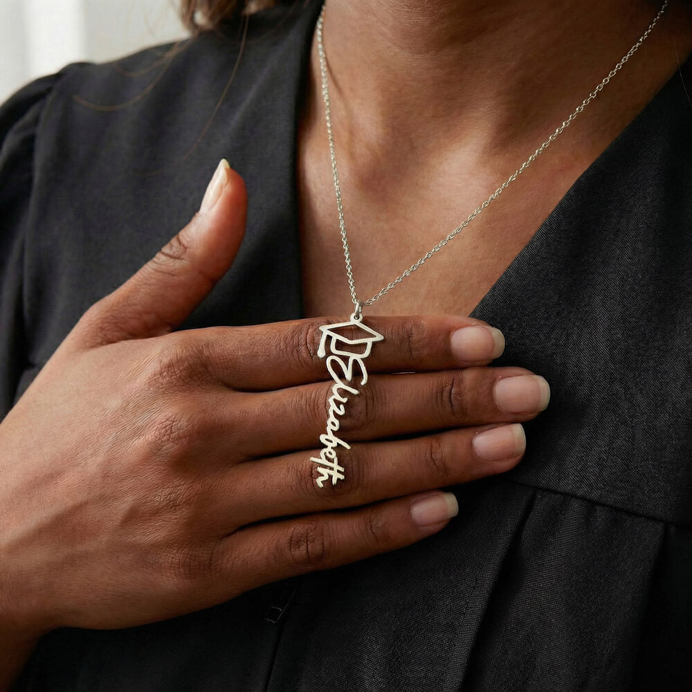 Happy Graduation We Love You | Graduation Cap Name Necklace