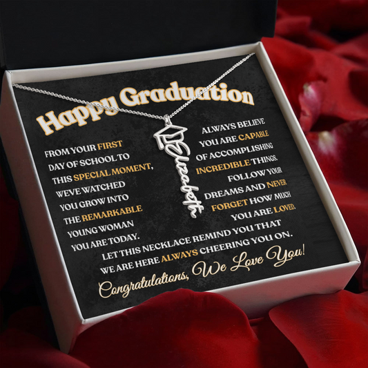 Happy Graduation We Love You | Graduation Cap Name Necklace
